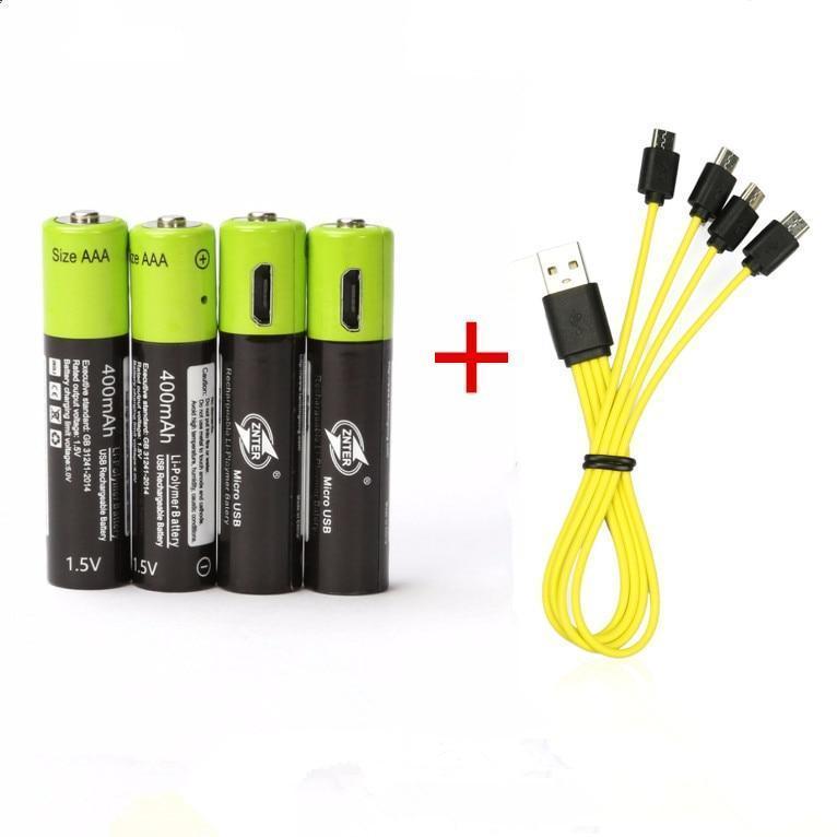 2 batterie rechargeable lithium polymere 400mAh pile 1.5v aaa lr03 Znter  micro usb li-polymer